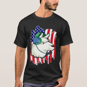 Camiseta Llama Musical da Bandeira dos EUA 4 de Julho Llama