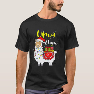 Camiseta Llama Oma Luzes Chapéu de Papai Noel Xmas Pijama C