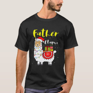 Camiseta Llama Pai Luzes Chapéu de Papai Noel Pijama de Nat
