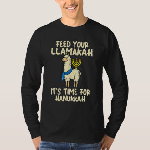 Camiseta Llama Roupas de Hanukkah Chanukah Alimente Seu Lla