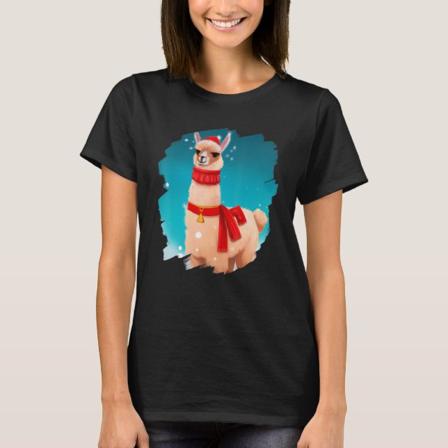 Camiseta Llama Santa Claus Chapéu Natal Alpaca Llama (Frente)