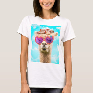CAMISETA LLAMA SUNGLASSES CABELOS CURLERS ENGRAÇADOS