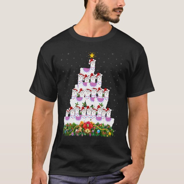 Camiseta Llama  Xmas Lights Santa Llama Christmas Tree (Frente)