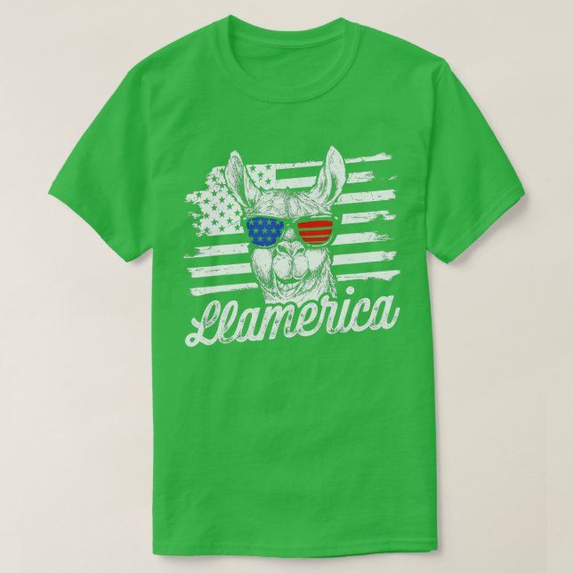 Camiseta Llamerica Patriótica Llama Funny Llama 4 de julho (Frente do Design)