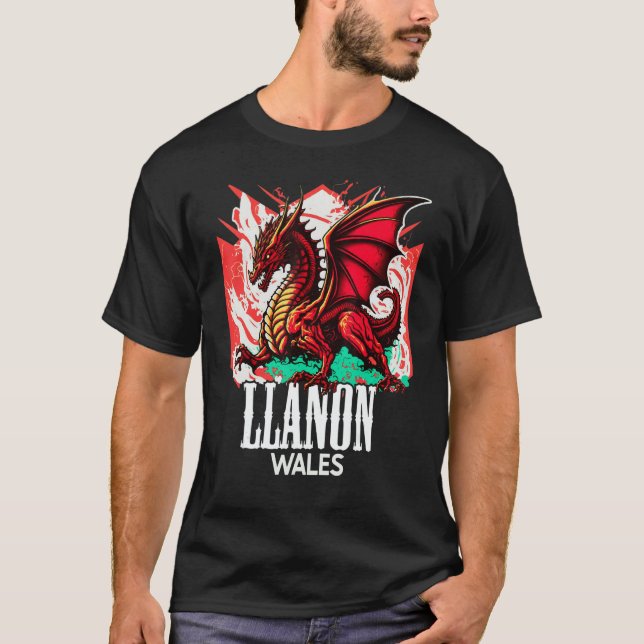 Camiseta Llanon Wales Welsh Flag Y Ddraig Goch Dragon (Frente)
