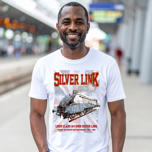 Camiseta LNER da Silver Link Classe A4 2509 Marca Locomotiv (Silver Link - LNER Class A4 2509 Steam Train Locomotive. Mens Basic T-Shirt)