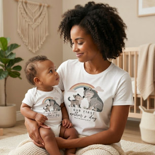 Camiseta Loba Mãe Filhote Primeiro Dia das Mães Pastel Arco