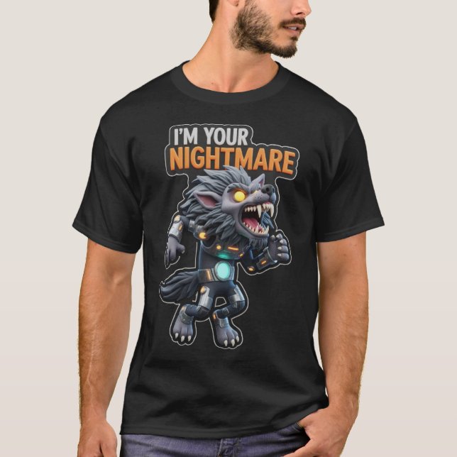 Camiseta Lobisomem blindado estilizado com expressão feroz (Frente)