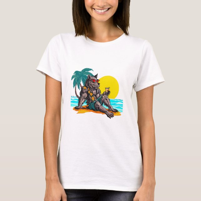Camiseta lobisomem de férias (Frente)