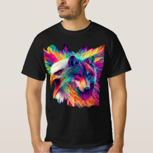 Camiseta lobo,águia,retrato
