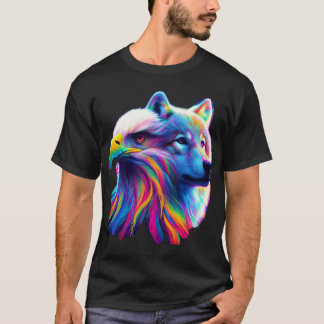 Camiseta lobo,águia,retrato