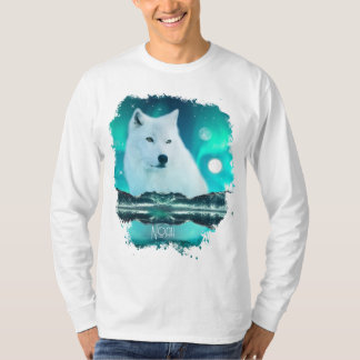 Camiseta Lobo árctico e noite mágica com luzes nortes