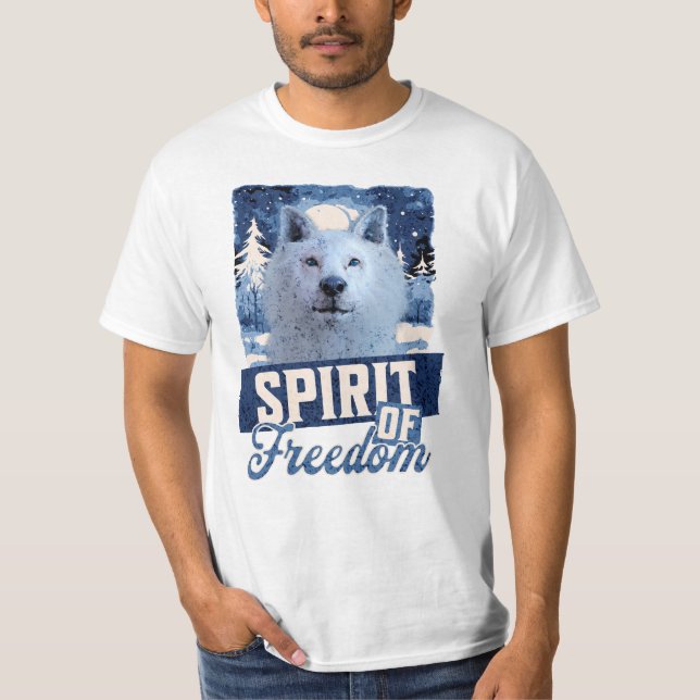 Camiseta Lobo Ártico Espírito de Liberdade Desenho de Vida  (Frente)