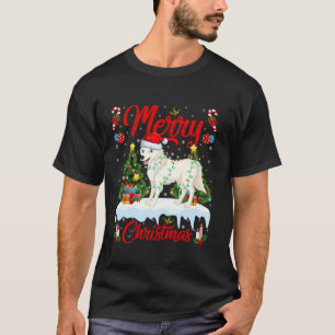 Camiseta Lobo Ártico Feliz Árvore de Natal Luz Árctica
