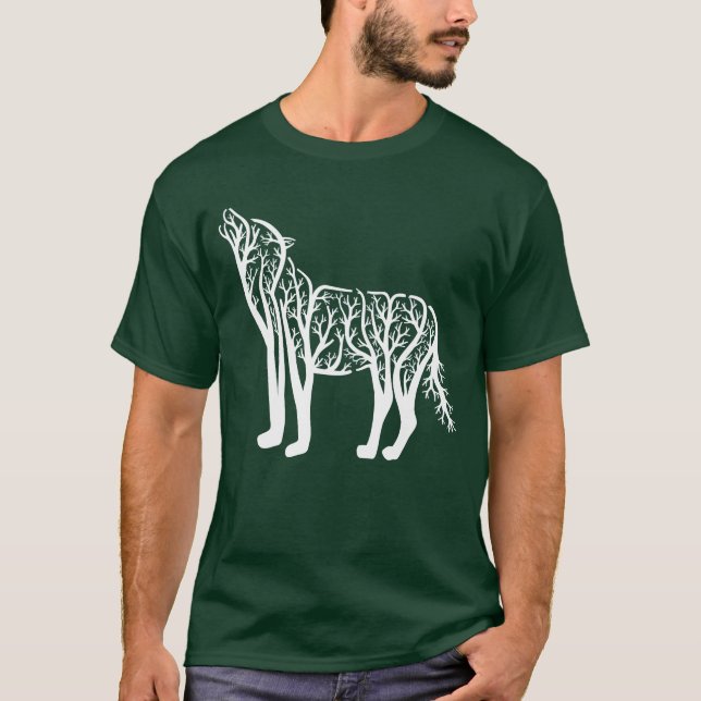Camiseta Lobo Artístico Árvore Natureza Animal Masculina (Frente)