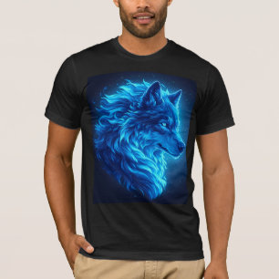 Camiseta Lobo Azul Majestoso Arte de Fantasia de Vida Selva