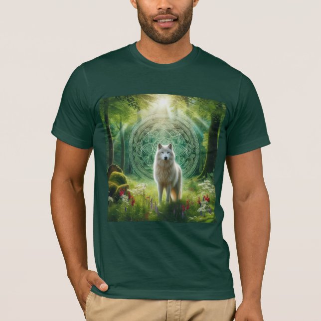 Camiseta Lobo Blanco Místico en Bosque Encantado (Frente)