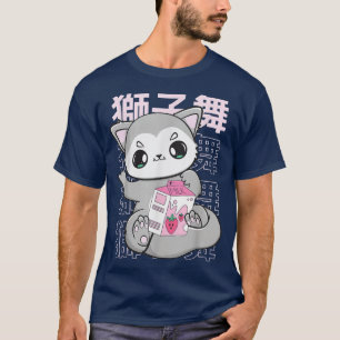 Camiseta Lobo Bonito Com Bolha De Leite De Morango Chá Para