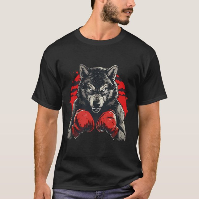 Camiseta Lobo Boxeador Com Luvas de Boxe Kickboxing Boxe Di (Frente)