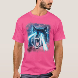 Camiseta Lobo Branco Assustador No Espaço Lasers Realistas