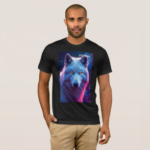 Camiseta Lobo Branco Celestial Majestoso com Olhos Brilhant