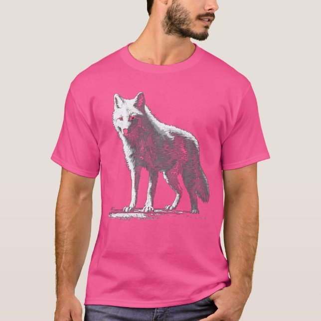 Camiseta Lobo Branco Em Pixels Arte Animal Motif Wolf (Frente)