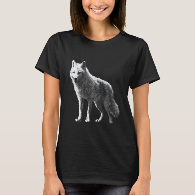 Camiseta Lobo branco em pixels - lobo da arte animal (Frente)