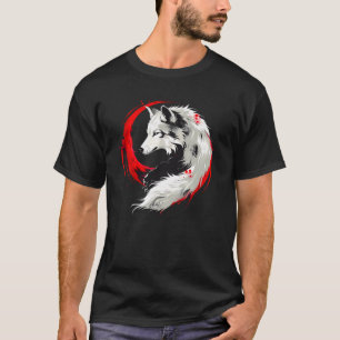 Camiseta Lobo Branco Vermelho Lunar