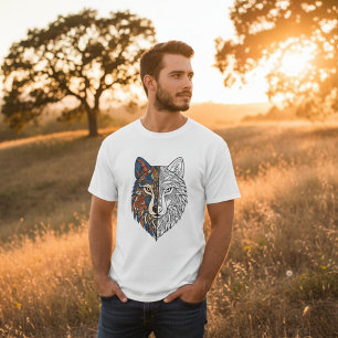 Camiseta Lobo Cabeça Mandala Tribal Animal Espiritual Único