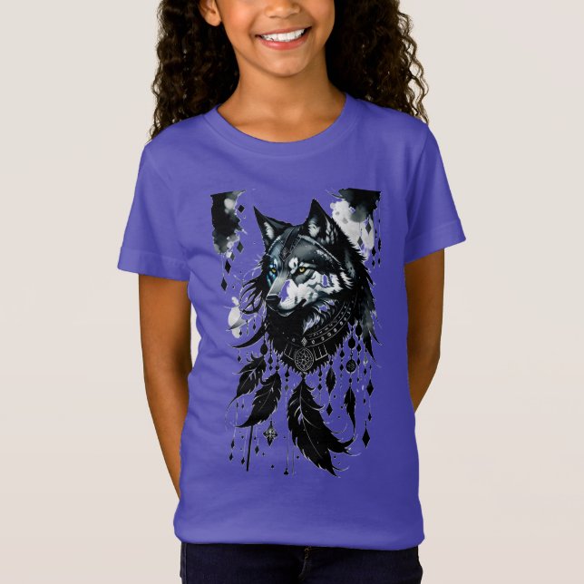Camiseta lobo, caçador de sonhos, amuleto, talismã (Frente)
