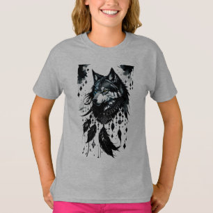 Camiseta lobo, caçador de sonhos, amuleto, talismã, proteçã