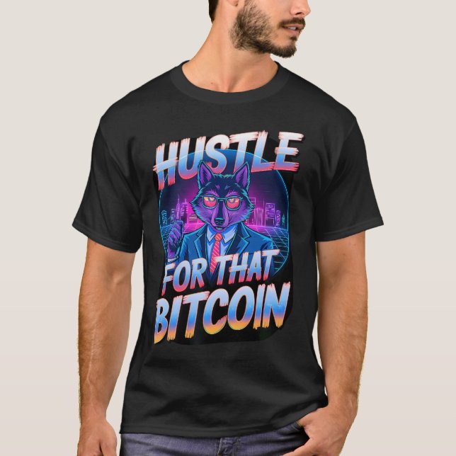 Camiseta Lobo Chefe da Corrida Bitcoin Moeda Digital Grind (Frente)