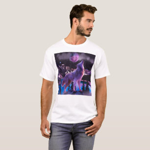 Camiseta lobo Cinza uivando na floresta