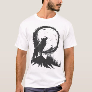 Camiseta Lobo Clássico À Lua