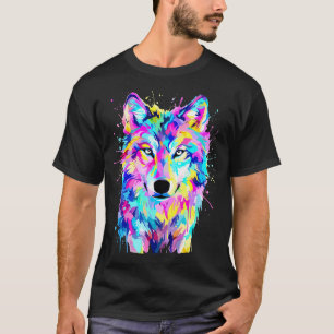 Camiseta Lobo Colorido Arte Splash Vida Selvagem