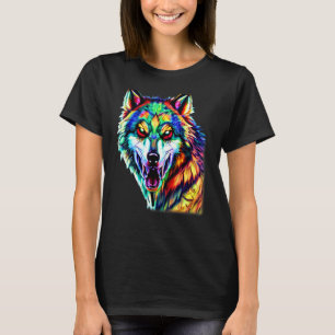 Camiseta Lobo colorido cabeça predador rosto animal colorid