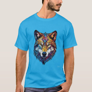 Camiseta Lobo Colorido em Silhueta em Mosaico de Vidro Colo