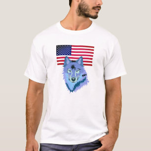 Camiseta Lobo com bandeira americana