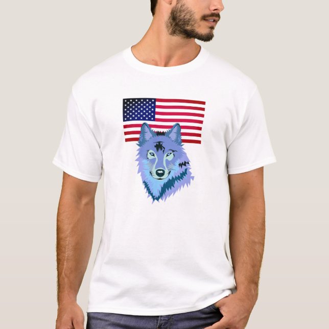 Camiseta Lobo com bandeira americana (Frente)