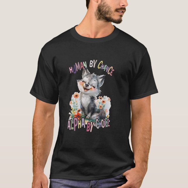 Camiseta lobo com flores lobos giros lua alfa por (Frente)