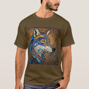 Camiseta Lobo com Peças de Vidro Coloridas Vibrantes