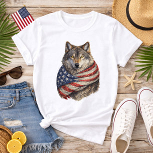 Camiseta Lobo da Bandeira Americana