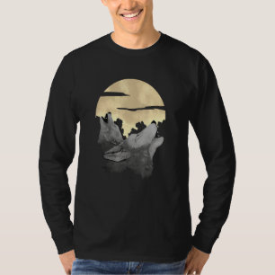Camiseta Lobo da Lua Cheia Lobos Uivando Floresta Névoa Caç