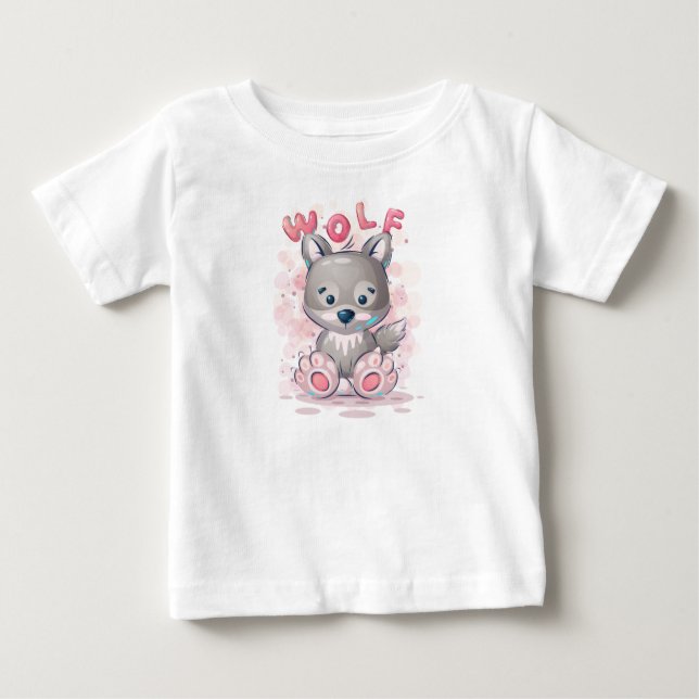 Camiseta Lobo de desenho animado fofo (Frente)