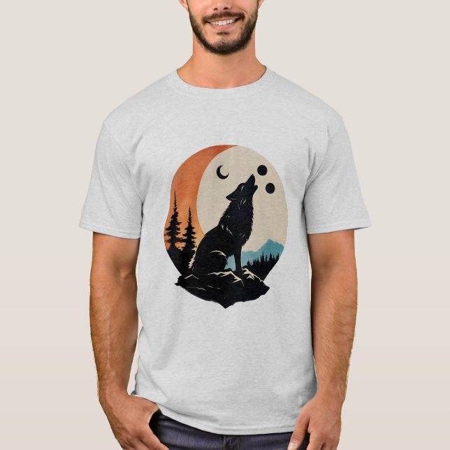 Camiseta Lobo De Gato Ou Silhueta De Gato Com Cinza De Lua (Frente)