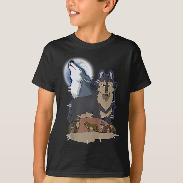 Camiseta Lobo de Hunter na Cinza da Lua Lobo caçando anima- (Frente)