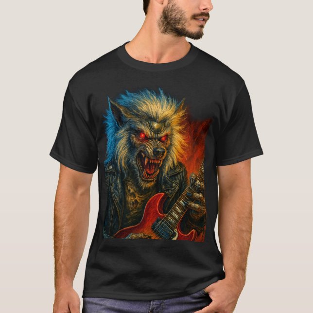 Camiseta Lobo de Metal Pesado tocando Violão (Frente)