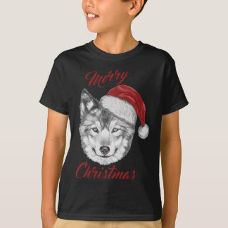 Camiseta Lobo de Natal engraçado com Papai Noel