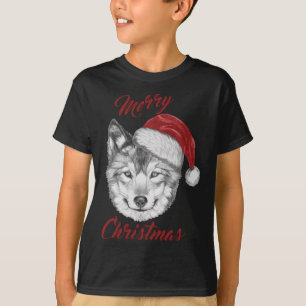 Camiseta Lobo de Natal engraçado com Papai Noel
