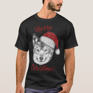 Camiseta Lobo de Natal engraçado com Papai Noel